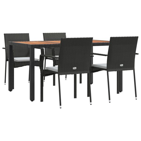 vidaXL Set da Pranzo da Giardino 5 pz Nero con Cuscini in Polyrattan