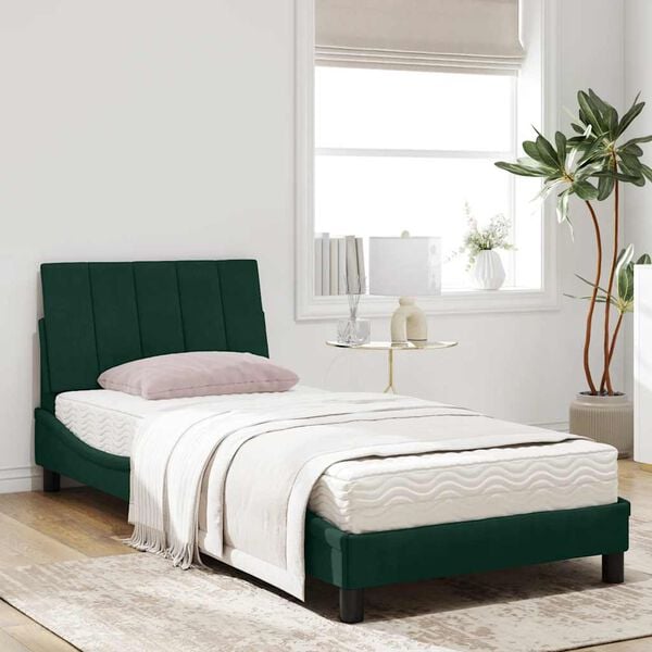 vidaXL Letto con Materasso Hanko Verde Scuro 90x200 cm in Velluto