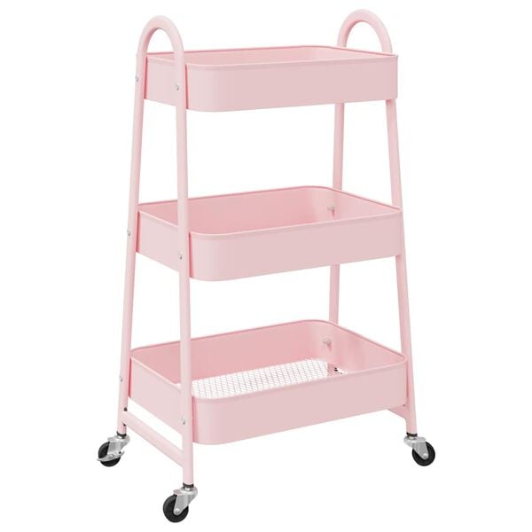vidaXL Carrello portaoggetti a 3 ripiani rosa 42x41,5x77 cm in acciaio