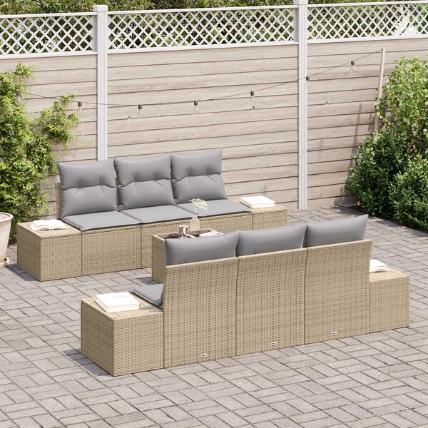 vidaXL Set Divano da Giardino con cuscino 7 pcs Beige polyrattan
