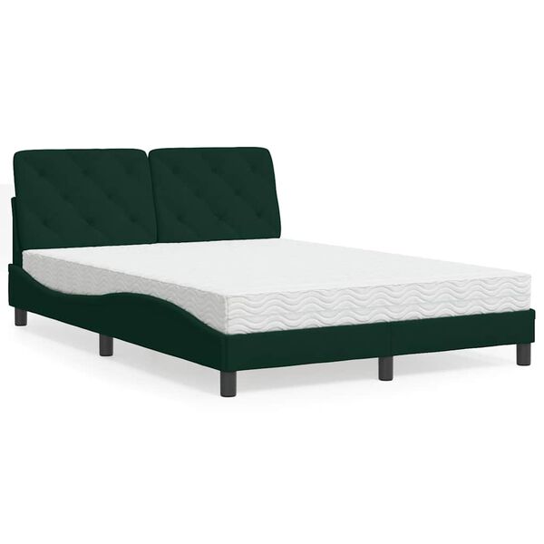 vidaXL Letto con Materasso Verde Scuro 140x200 cm in Velluto