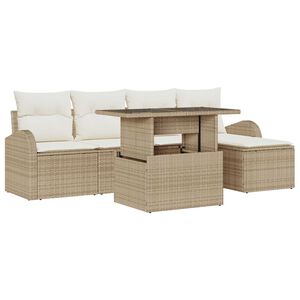 vidaXL Set Divano da Giardino con cuscino 6 pcs Beige Poly Rattan