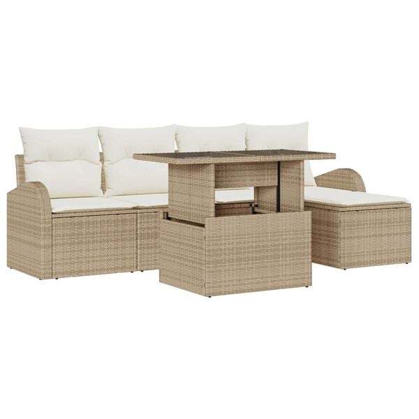 vidaXL Set Divano da Giardino con cuscino 6 pcs Beige Poly Rattan