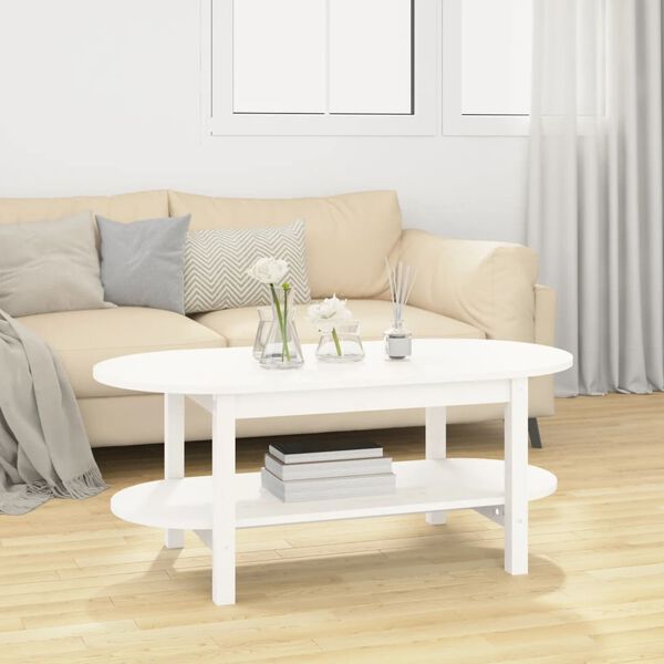 vidaXL Tavolino da Salotto Bianco 110x55x45 cm Legno Massello di Pino