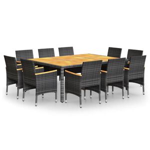vidaXL Set Pranzo da Giardino 11pz in Polyrattan Grigio