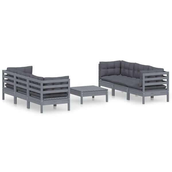vidaXL Set Divani da Giardino 7 pz con Cuscini Antracite Legno di Pino