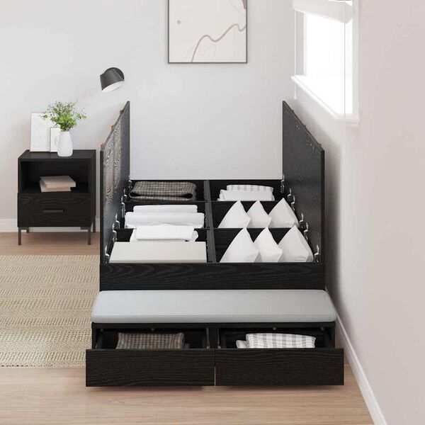 vidaXL Struttura letto con contenitore con cassetto Rovere Nero 75 cm