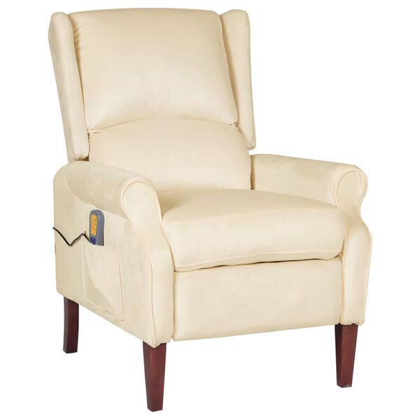 vidaXL Poltrona Massaggiante Reclinabile Crema in Velluto