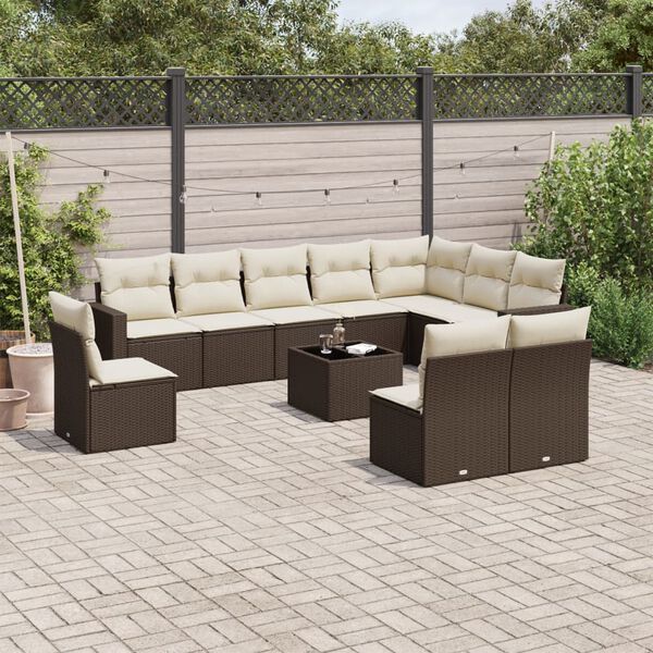 vidaXL Set Divani da Giardino 11 pz con Cuscini Polyrattan Marrone