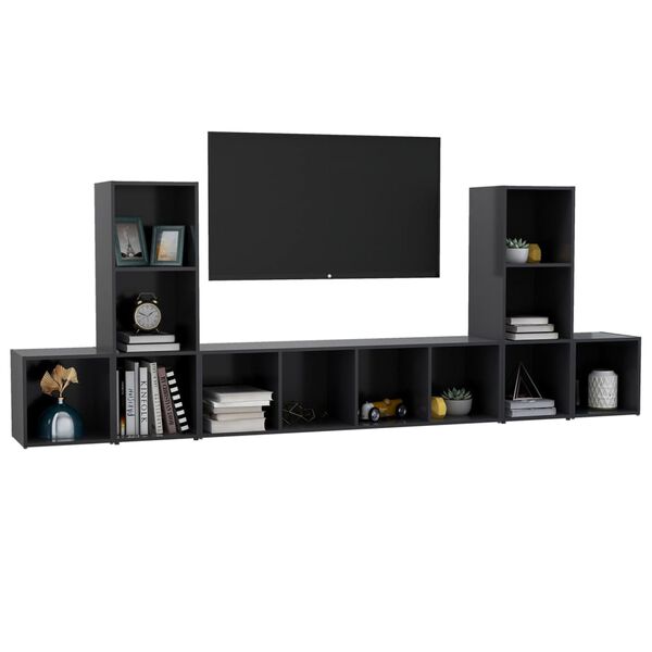 vidaXL Set Mobile TV 5 pz Grigio in Legno Multistrato