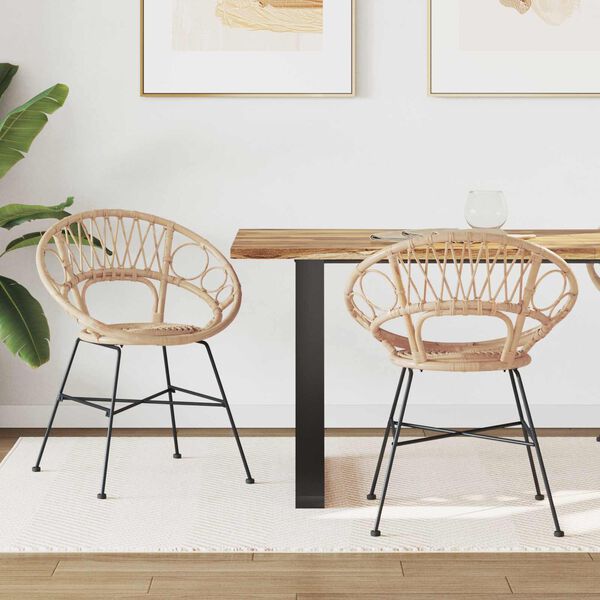 vidaXL Sedia da pranzo 2 pcs Naturale 49 x 51 x 81 cm Rattan e Ferro