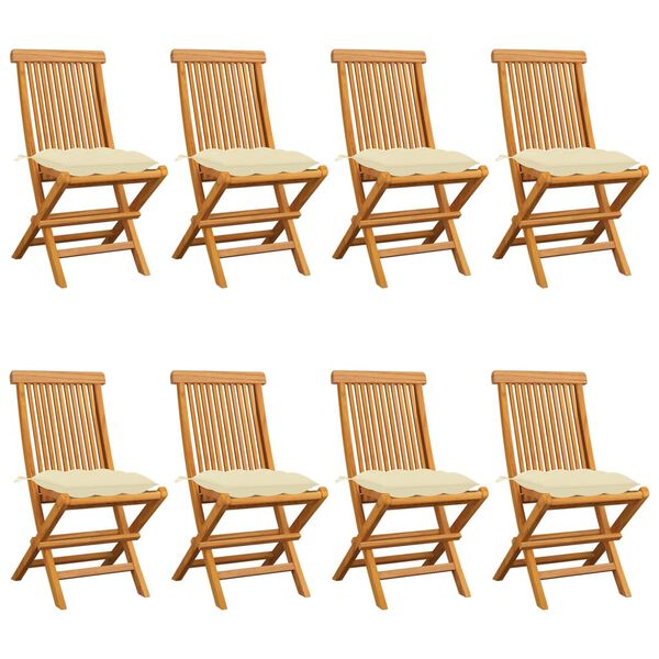 vidaXL Sedie da Giardino e Cuscini Bianco Crema 8 pz Massello di Teak