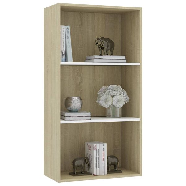 vidaXL Libreria 3 Ripiani Bianco Rovere Sonoma 60x30x114cm Multistrato