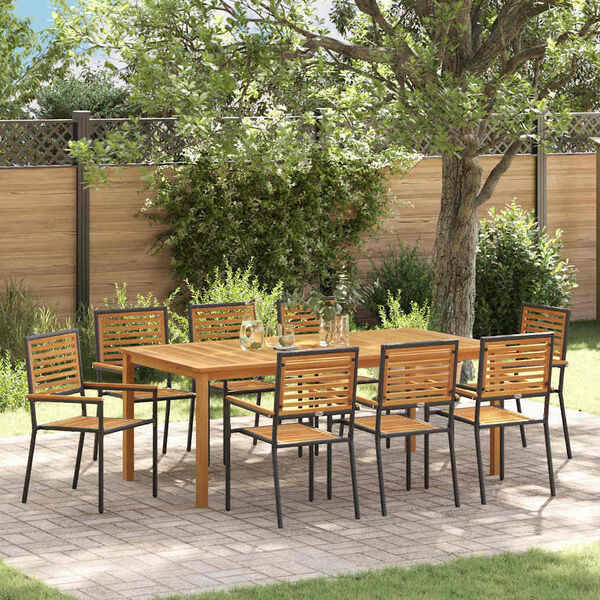 vidaXL Set da Pranzo per Giardino 9 pcs Nero Legno di Acacia Massello