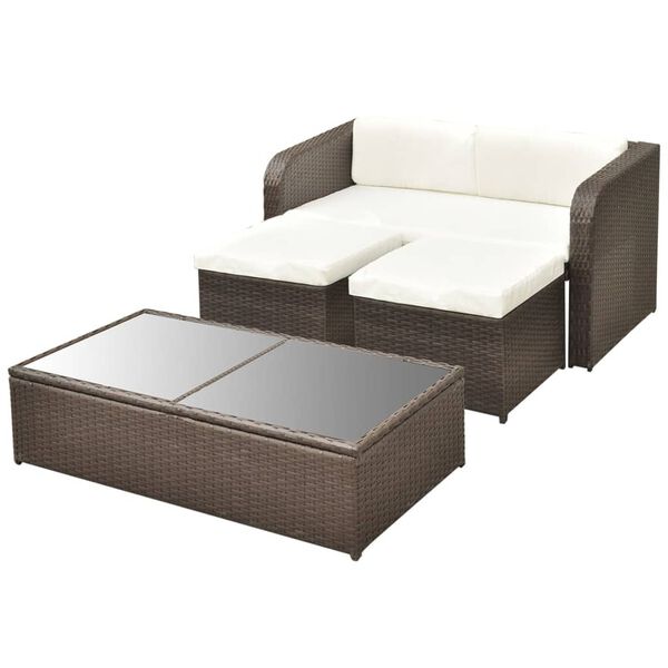 vidaXL Set Divani da Giardino 4 pz con Cuscini in Polyrattan Marrone