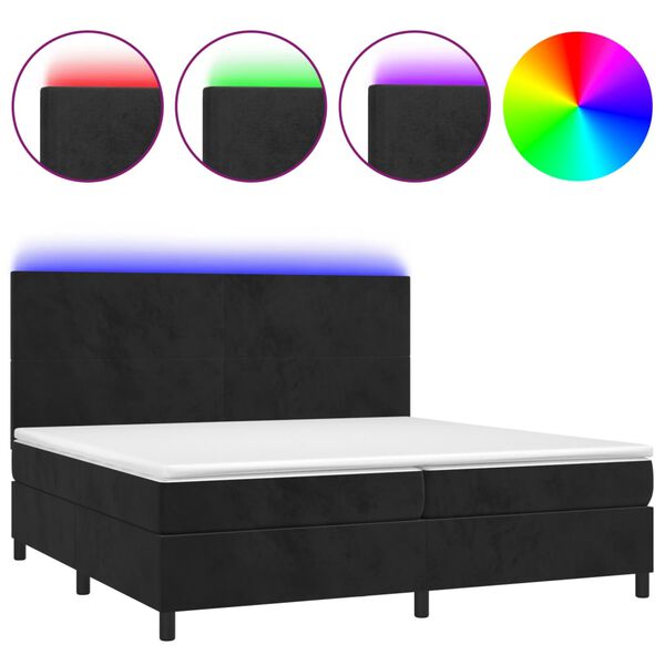 vidaXL Letto a Molle con Materasso e LED Nero 200x200 cm in Velluto