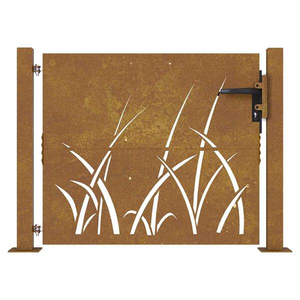 vidaXL Cancello da giardino 100x75 cm in acciaio Corten con design erba