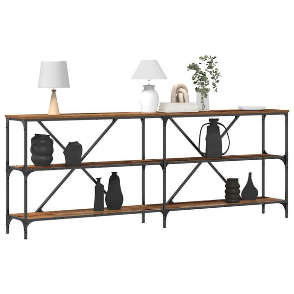 vidaXL Tavolo consolle con lo scaffale Legno vecchio 200 x 30 x 75 cm