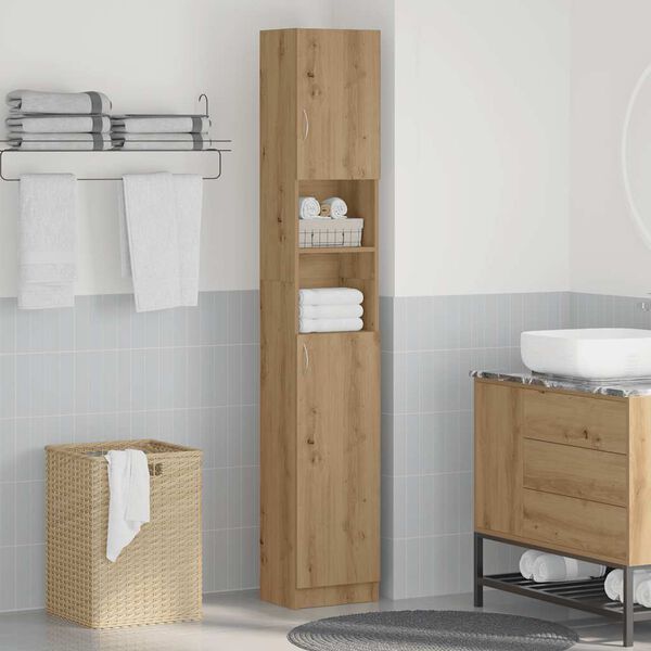 vidaXL Mobiletto da bagno artigianale in rovere 32x25,5x190 cm in legno ingegnerizzato