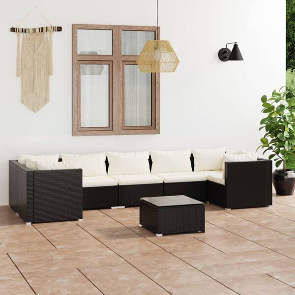 vidaXL Set Divani da Giardino 8 pz con Cuscini in Polyrattan Nero
