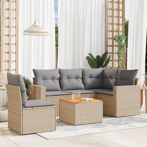 vidaXL Set Divano da Giardino 6 pz con Cuscini Beige Misto Polyrattan