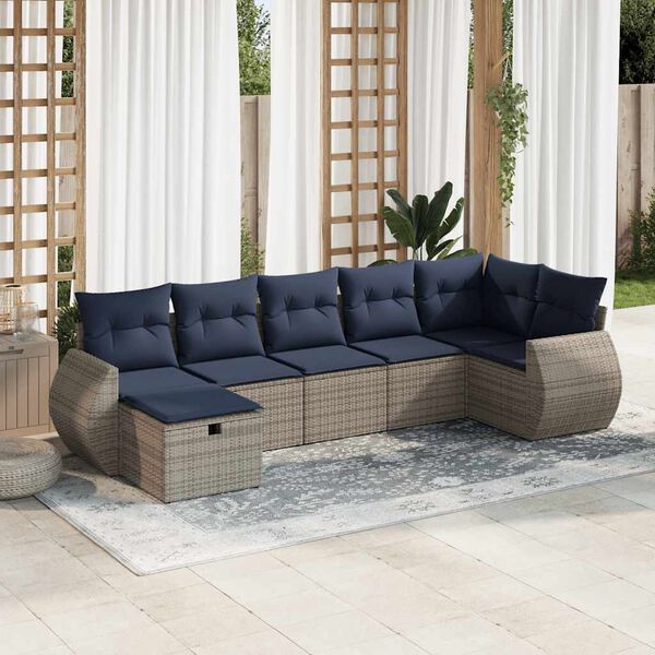 vidaXL Set Divani da Giardino 7 pz con Cuscini Grigio in Polyrattan