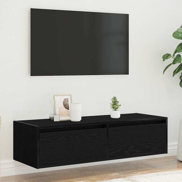 vidaXL Mobile Porta TV con Luci LED Rovere Nero 100X35,5x25 cm