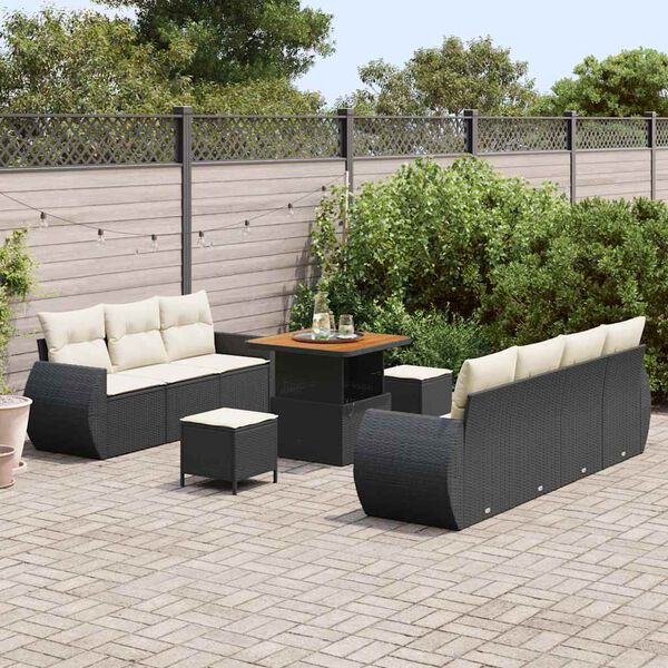 vidaXL Set Divano da Giardino 10 pcs Nero e crema 80 x 80 x 71 cm
