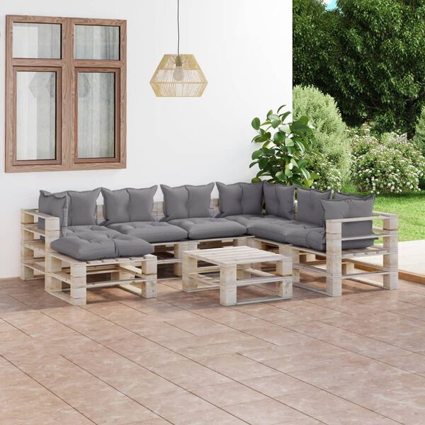 vidaXL Salotto da Giardino su Pallet 8 pz con Cuscini in Legno di Pino