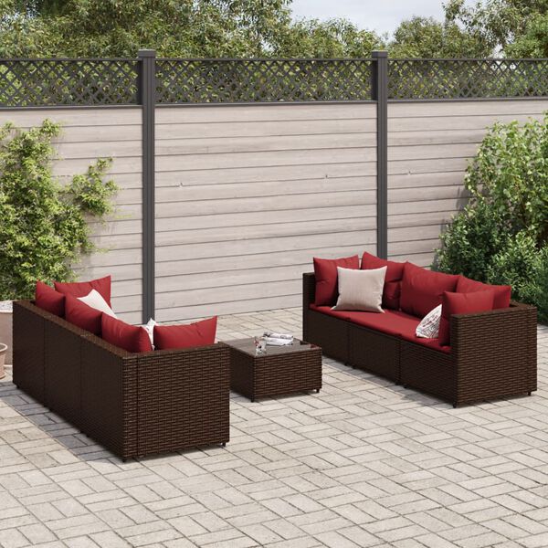 vidaXL Set Divani da Giardino 7 pz con Cuscini in Polyrattan Marrone