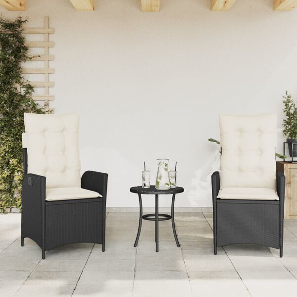 vidaXL Sedie Reclinabili da Giardino 2 pz con Cuscini Nero Polyrattan