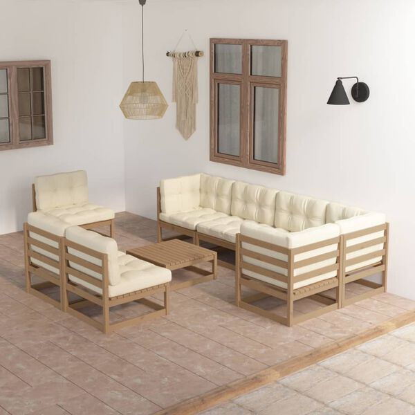 vidaXL Set Salotto Giardino 9 pz con Cuscini in Legno Massello di Pino