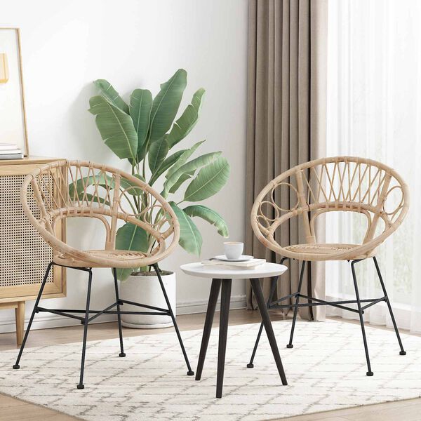 vidaXL Sedia da pranzo 2 pcs Naturale 49 x 51 x 81 cm Rattan e Ferro