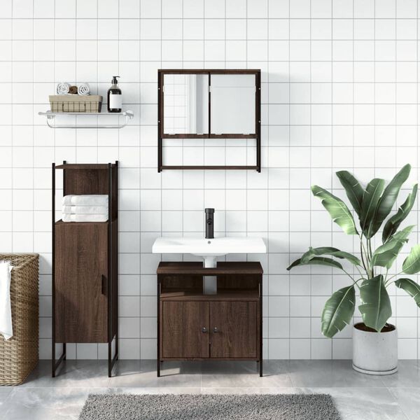 vidaXL Set Mobili da Bagno 3 pz Rovere Marrone in Legno Multistrato