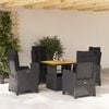 vidaXL Set da Pranzo da Giardino 5 pz Nero con Cuscini in Polyrattan