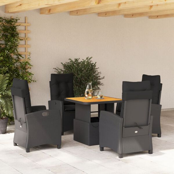 vidaXL Set da Pranzo da Giardino 5 pz Nero con Cuscini in Polyrattan