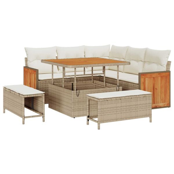 vidaXL Set Divano da Giardino 9 pcs Beige e Crema polyrattan