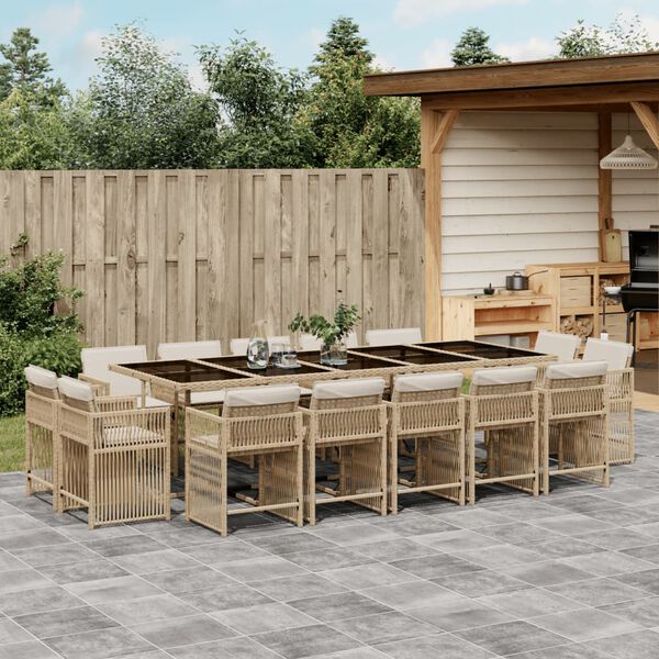 vidaXL Set da Pranzo da Giardino 15 pz con Cuscini Beige in Polyrattan