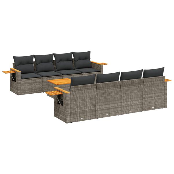 vidaXL Set Divano da Giardino 9 pz con Cuscini Grigio in Polyrattan