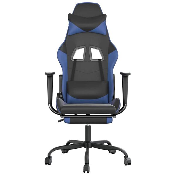 vidaXL Sedia da Gaming Massaggiante Poggiapiedi Nero e Blu Similpelle