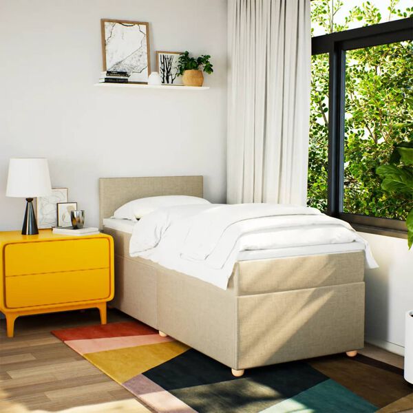 vidaXL Giroletto a Molle con Materasso Crema 90x190 cm in Tessuto