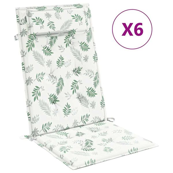 vidaXL Cuscini Sedia Schienale Alto 6 pz Motivo Foglie Tessuto Oxford
