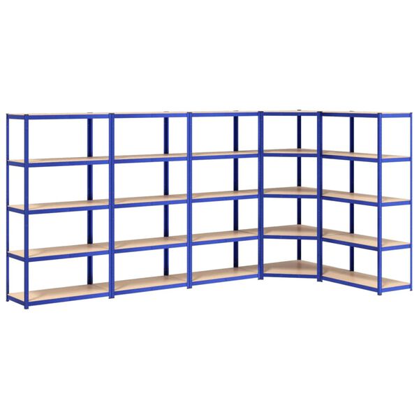 vidaXL Scaffali a 5 Ripiani 5 pz Blu in Acciaio e Legno Multistrato