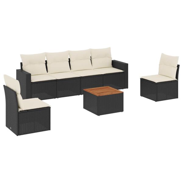 vidaXL Set Divani da Giardino con Cuscini 7pz Nero Polyrattan