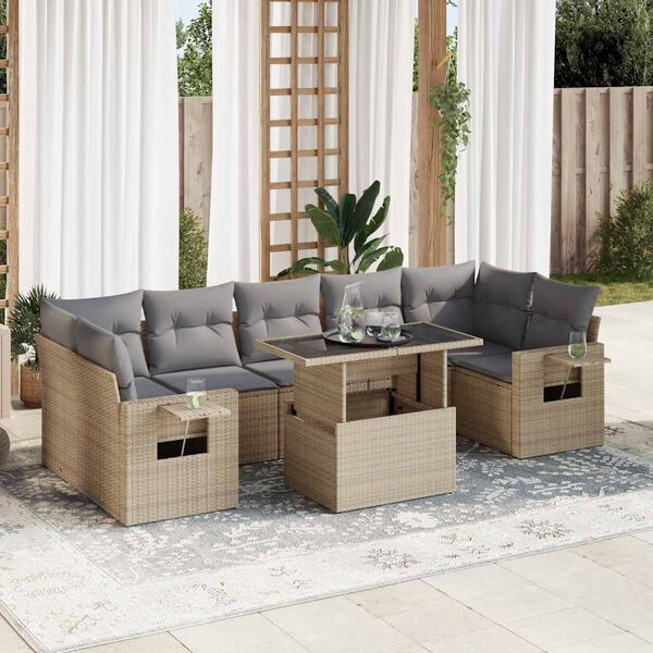 vidaXL Set Divano da Giardino 8 pz con Cuscini Beige in Polyrattan