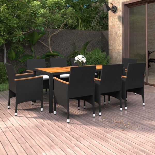 vidaXL Set da Pranzo da Giardino 9 pz in Polyrattan Nero