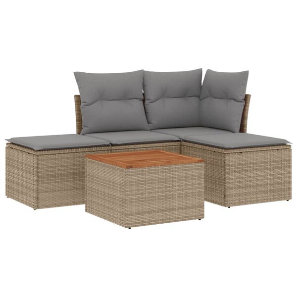 vidaXL Set Divano da Giardino 5 pz con Cuscini Beige Misto Polyrattan