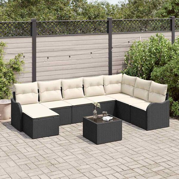 vidaXL Set Divano da Giardino 9 pcs Nero polyrattan
