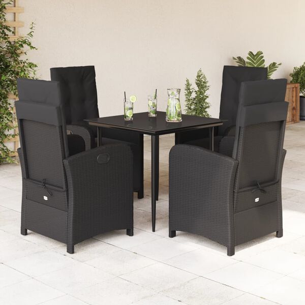 vidaXL Set da Pranzo da Giardino 5 pz Nero con Cuscini in Polyrattan