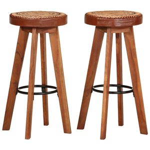 vidaXL Sgabelli da Bar 2 pz in Vera Pelle e Legno Massello di Acacia